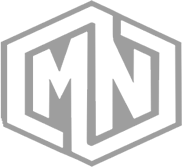 A gray and white logo with the letter m in a hexagon.