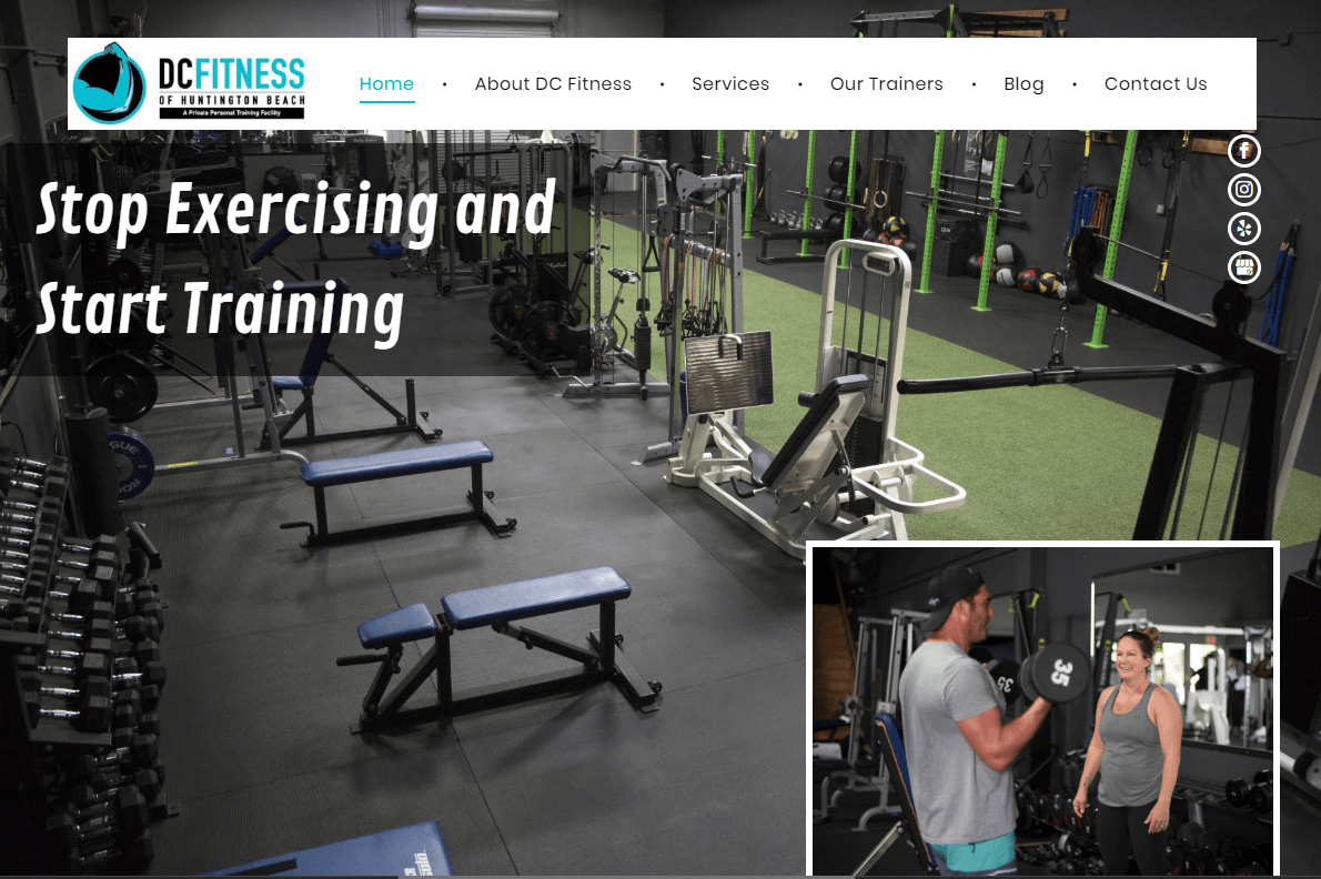 DC Fitness Institute gym interior with weight equipment and people training.