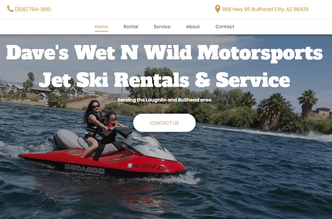 A website for dave 's wet n wild motorsports jet ski rentals and service.