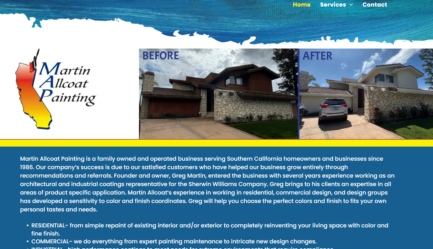 Martin Allcoat Painting website: before and after house painting comparison.