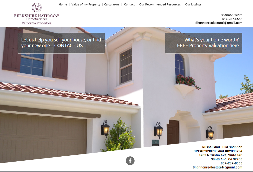 White stucco house with red tile roof, offering contact and free property valuation.