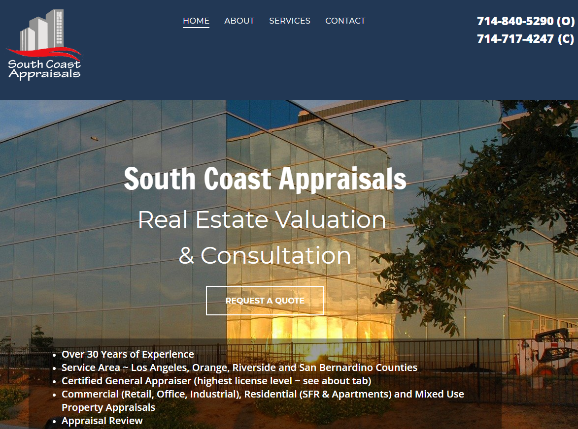 Website for South Coast Appraisals: a real estate valuation and consultation business.