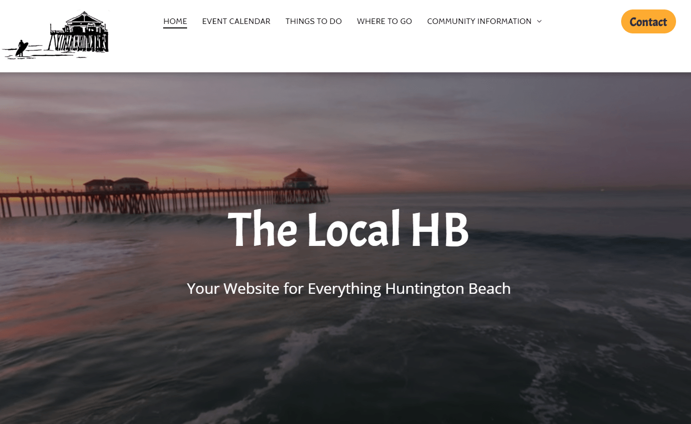 A screenshot of the website for the local hb with a pier in the background.