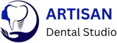 A dental logo with a hand holding a tooth and a woman 's face.