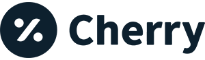 The logo for cherry is a black circle with the word cherry inside of it.