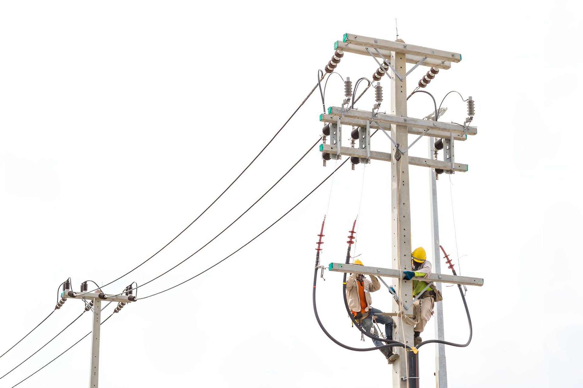 Two Men Are Working On A Powerline — Entire Power Solutions In Wallsend, NSW