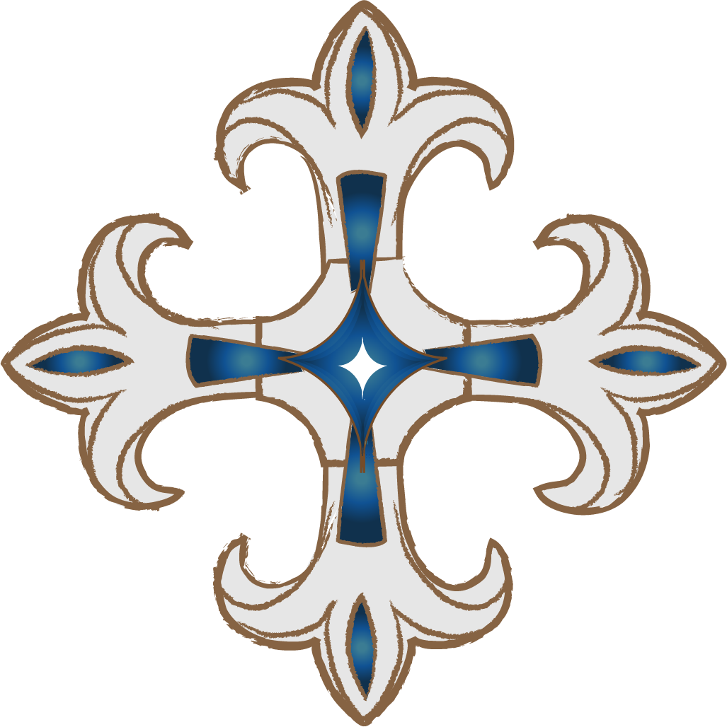 A drawing of a cross with a blue center