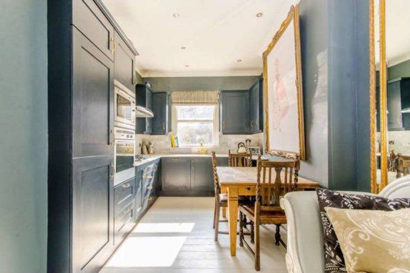 blue and wood kitchen interior decorating