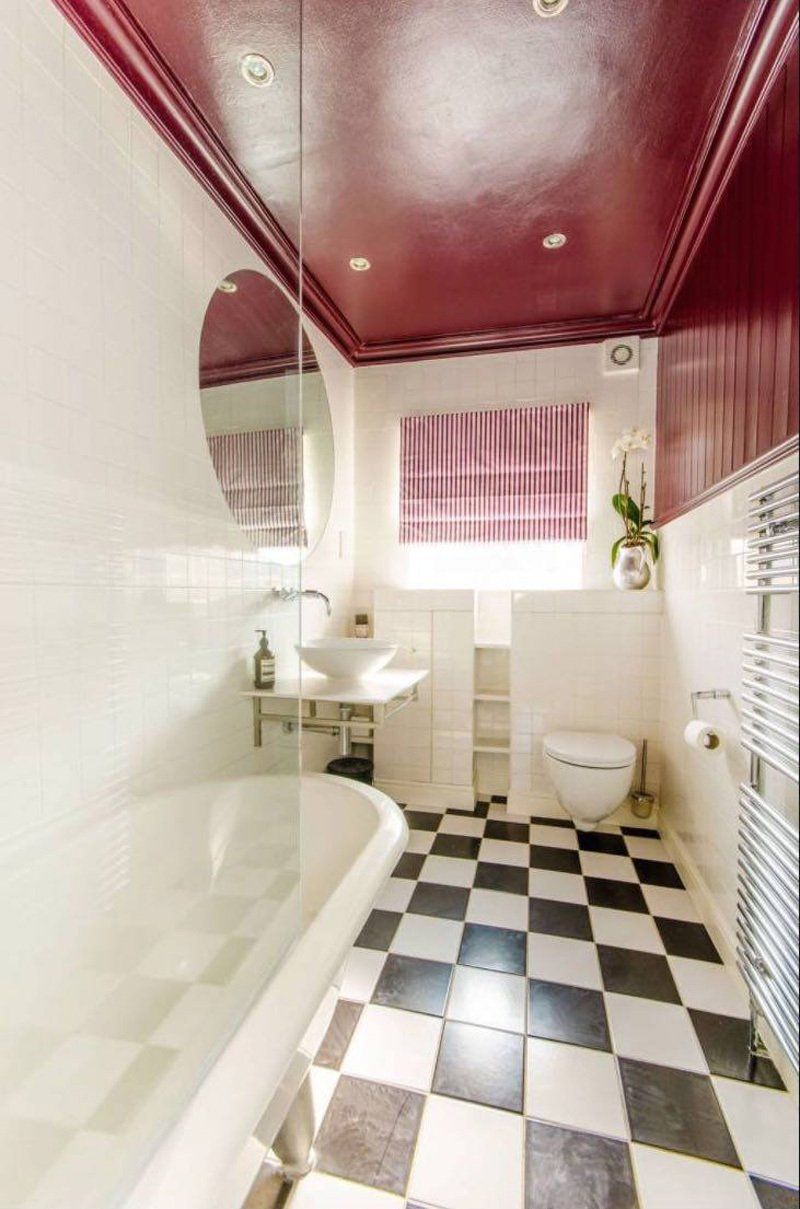 black red and white bathroom interior
