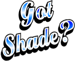 A blue and white logo that says `` got shade ? ''