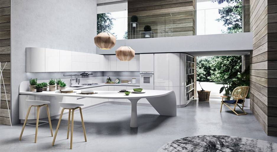 cucina luminosa con arredi moderni e soppalco