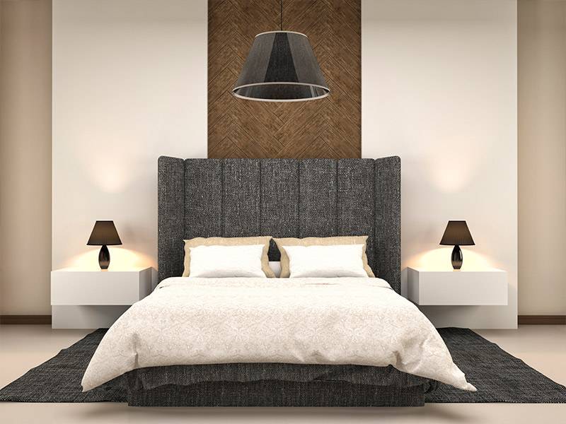 camera da letto elegante con lampadario nero