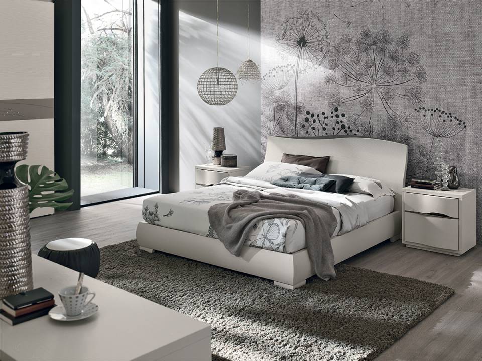 camera da letto moderna con stampa in bianco e nero