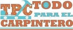 Logotipo de TPC Todo Para el Carpintero, una ferreter&iacute;a con herramientas. Colores azul y naranja.