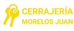 Logotipo amarillo con dos llaves y la palabra: CERRAJER&Iacute;A MORELOS JUAN.