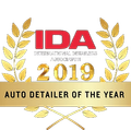 IDA Auto Detailer of the Year 2019 award logo with red, gold, and white elements.