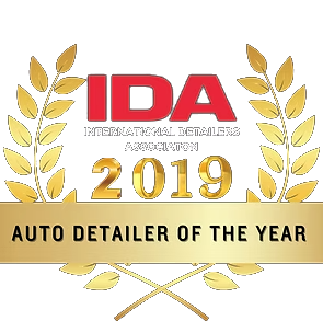 IDA 2019 Auto Detailer of the Year award logo with red, gold, and white text.