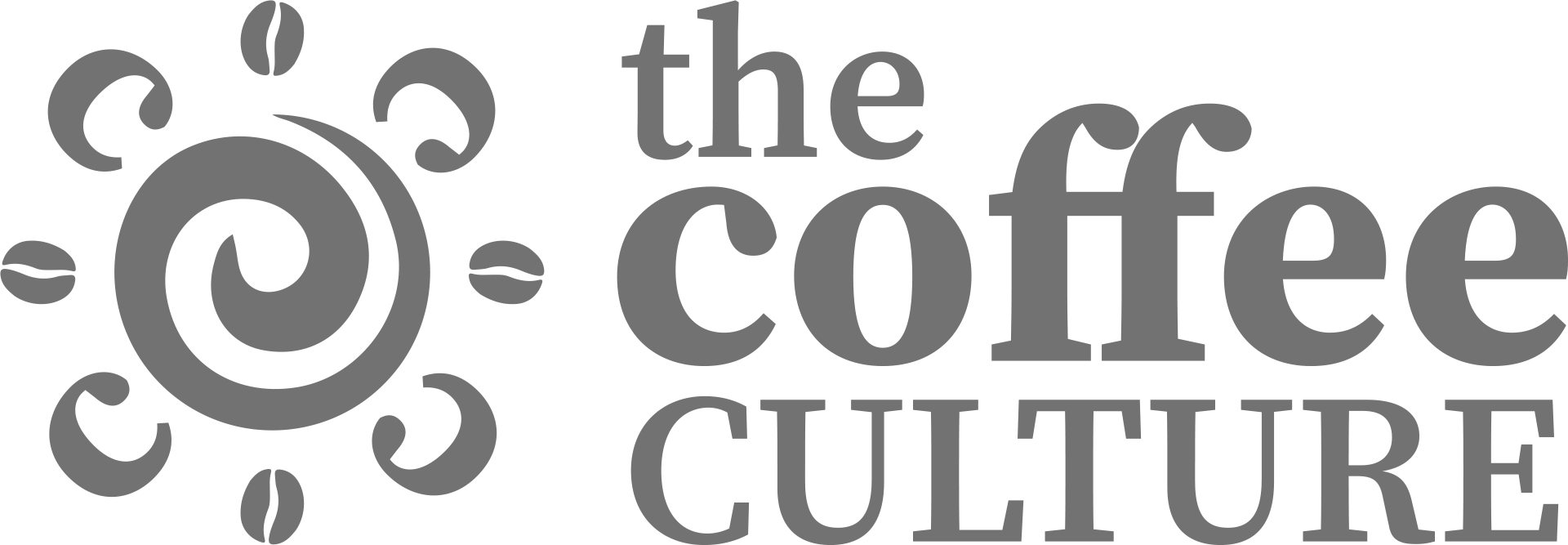 A logo for the coffee culture with a swirl and coffee beans.