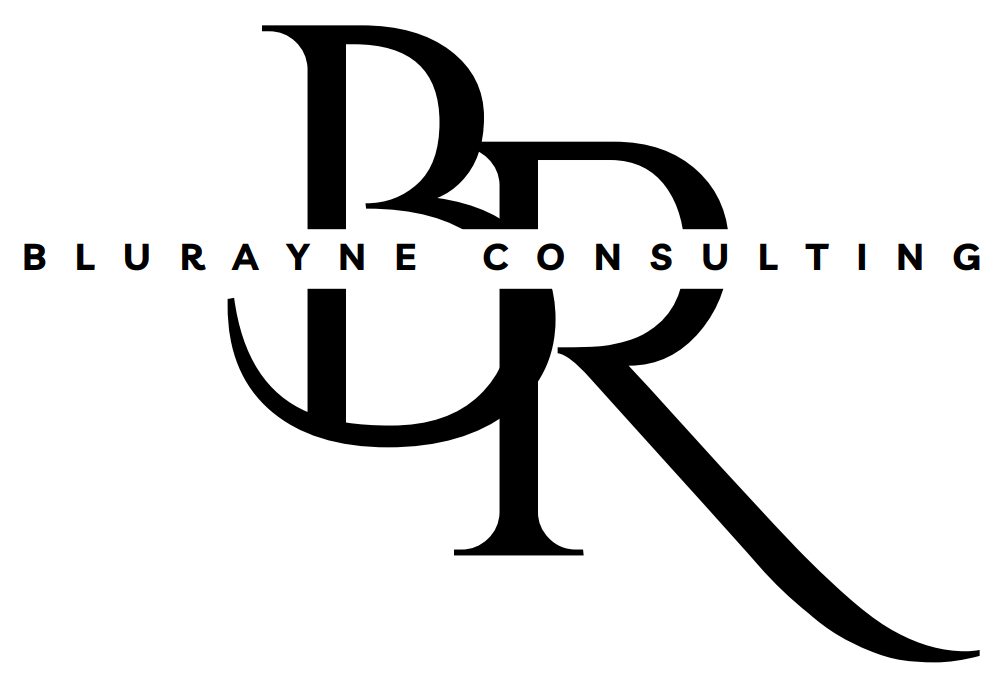 Black and white logo with intertwined "BR" letters over the words "Blurayne Consulting."