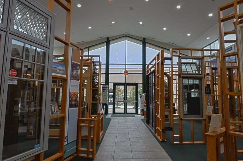 A building with a lot of windows and doors in it