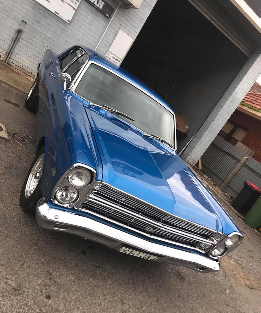 Classic Blue Muscle Car in Scenic Setting — Lavington Auto Electrical in Lavington, NSW