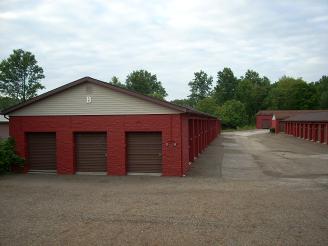 Secure — Front View of Red Storage Units in Rootstown, OH