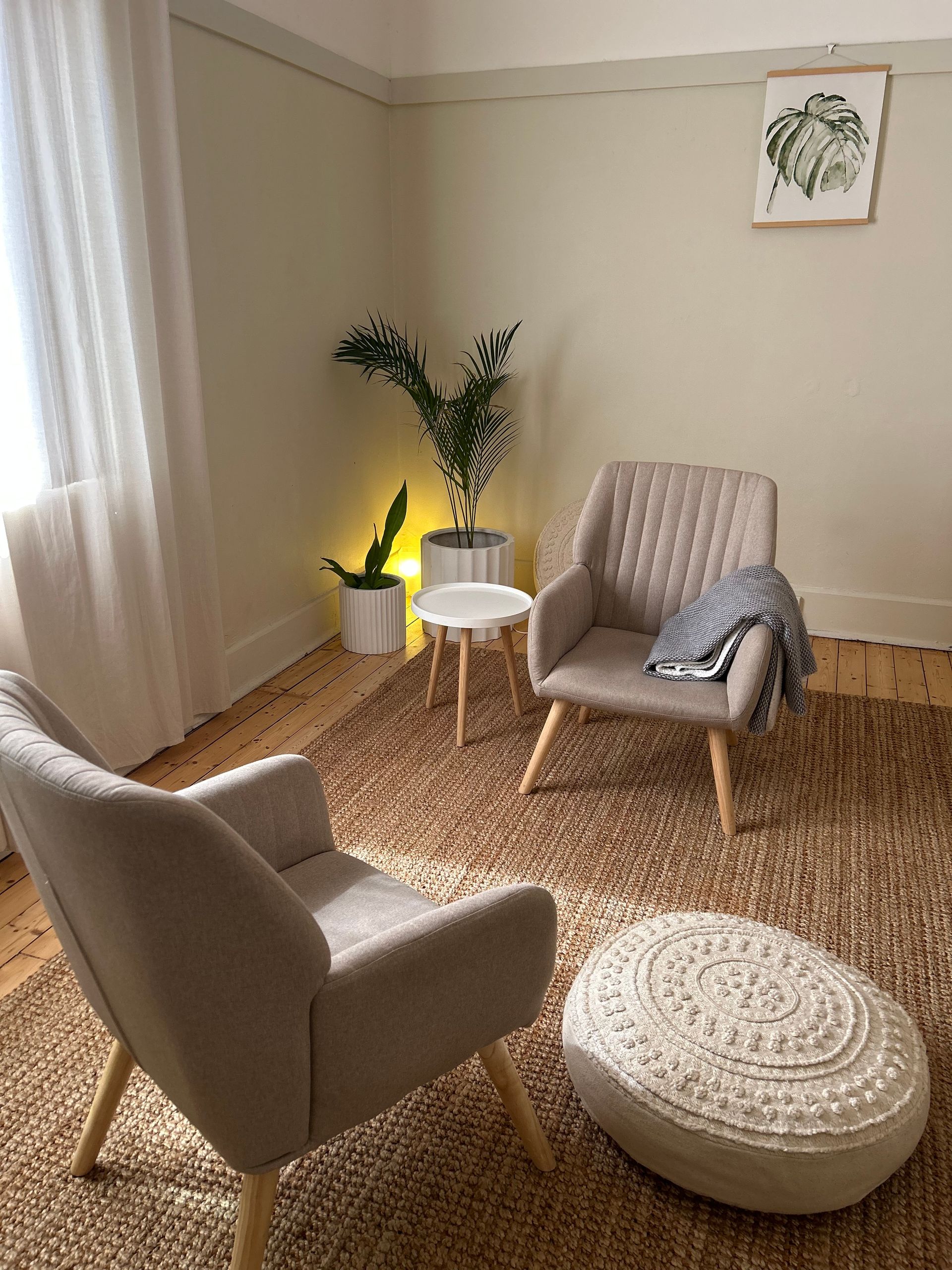 Cozy Room With Two Beige Armchairs, a Small Table, Rug, and Plants — Serene Therapy with Lana In Paddington, NSW
