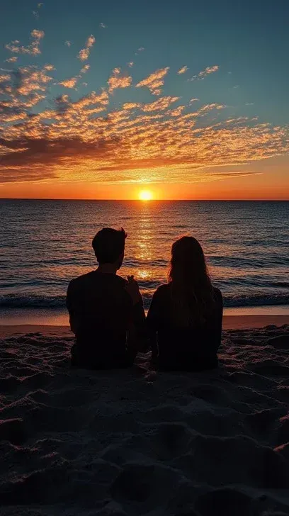 Couple silhouetted on a beach, watching a vibrant sunset over the ocean. — Serene Therapy with Lana In Paddington, NSW