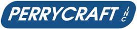 A blue and white perrycraft logo on a white background