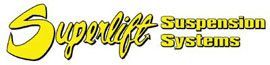 A yellow logo for superlift suspension systems on a white background.