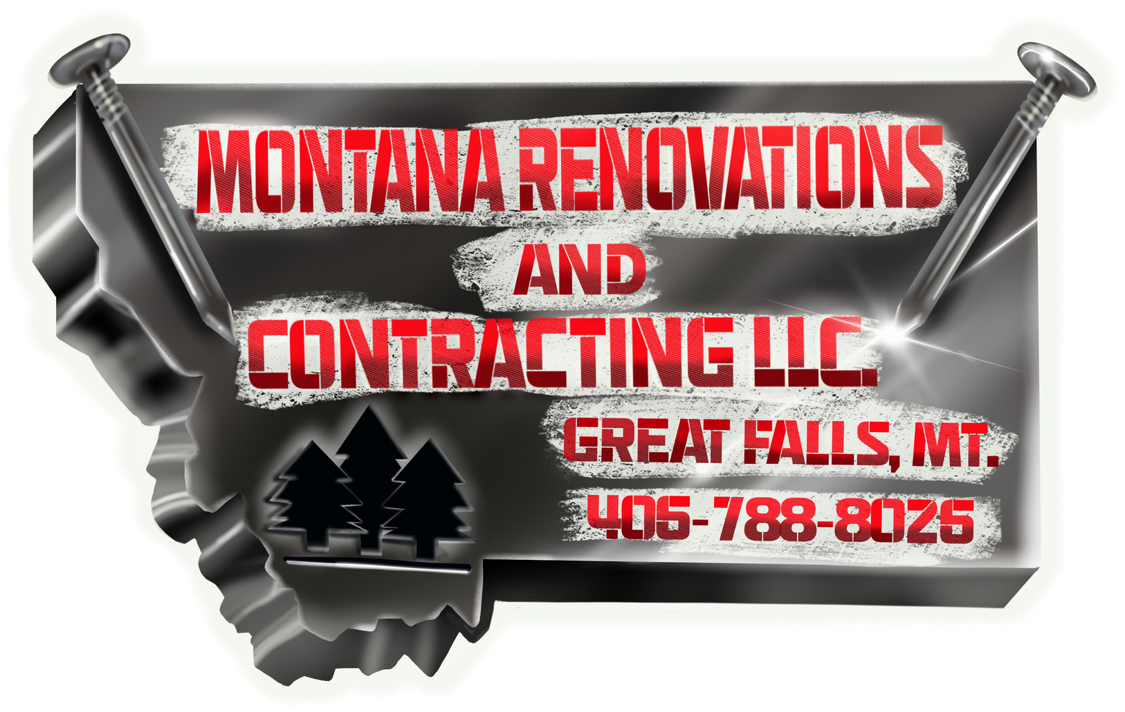 Logo for Montana Renovations and Contracting LLC, Great Falls, MT. Features Montana outline with text and phone number.