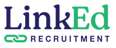 The logo for linked recruitment is blue and green.