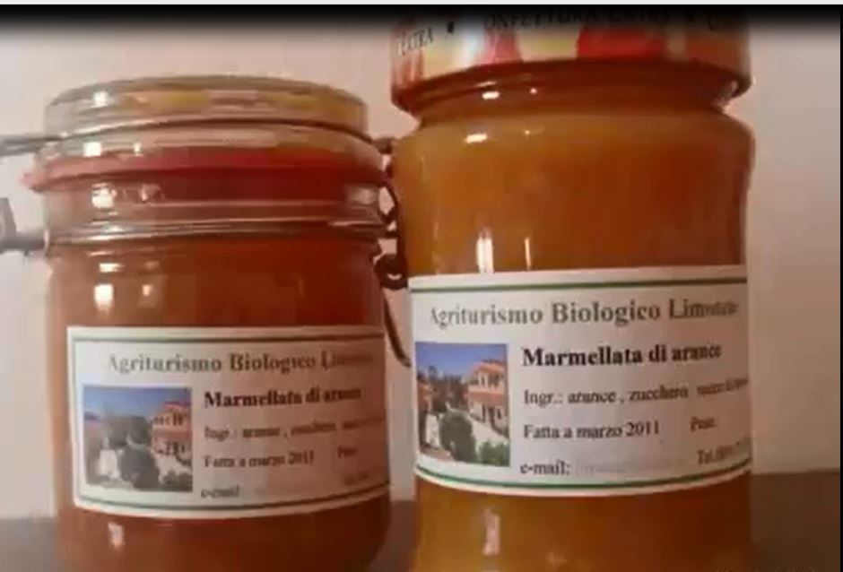 Due barattoli di marmellata di albicocche con etichette, disposti su una superficie.