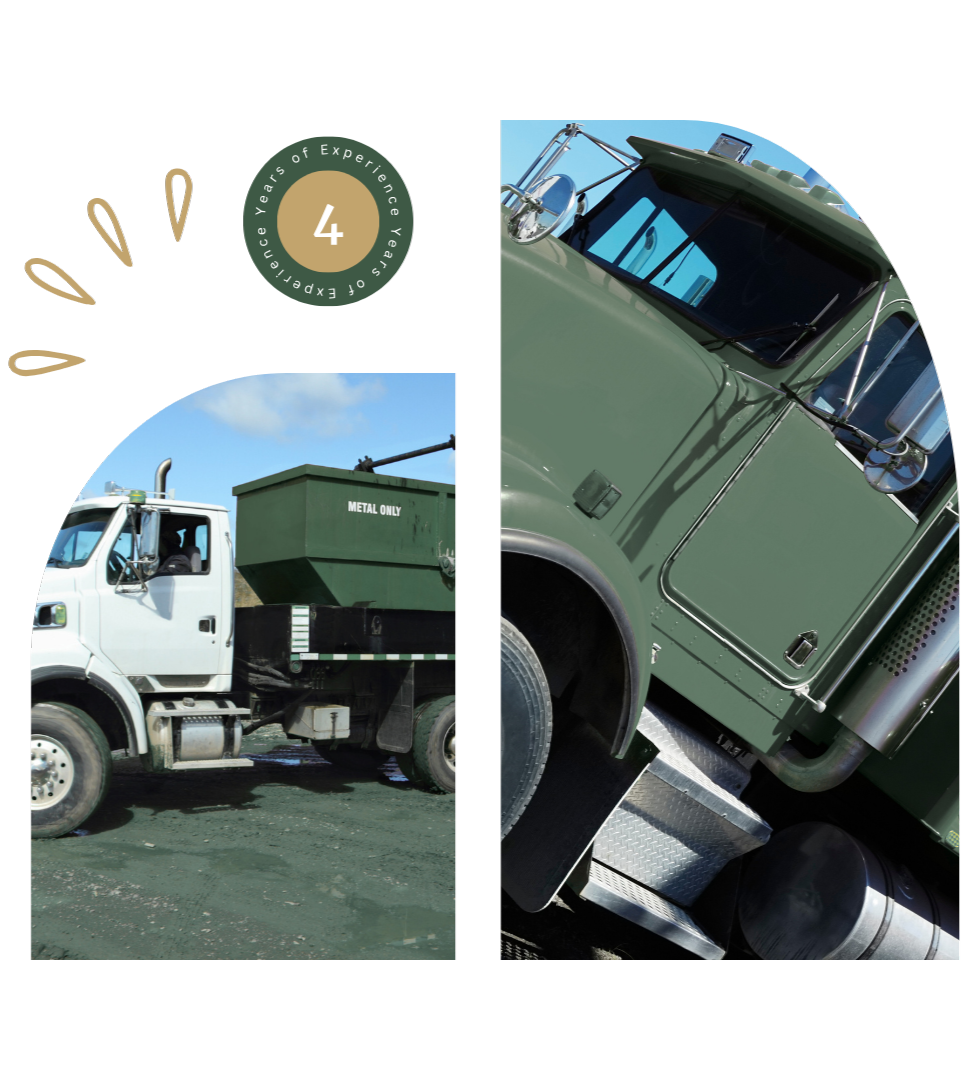 Dumpster truck lifting container after residential cleanup completion