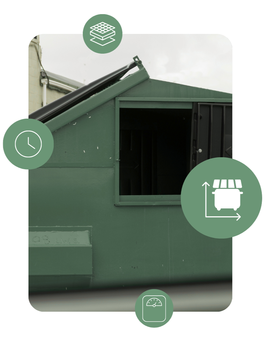 Construction site with multiple dumpsters handling building waste