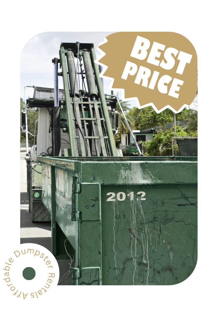 Small roll off dumpster used for yard cleanup and debris removal