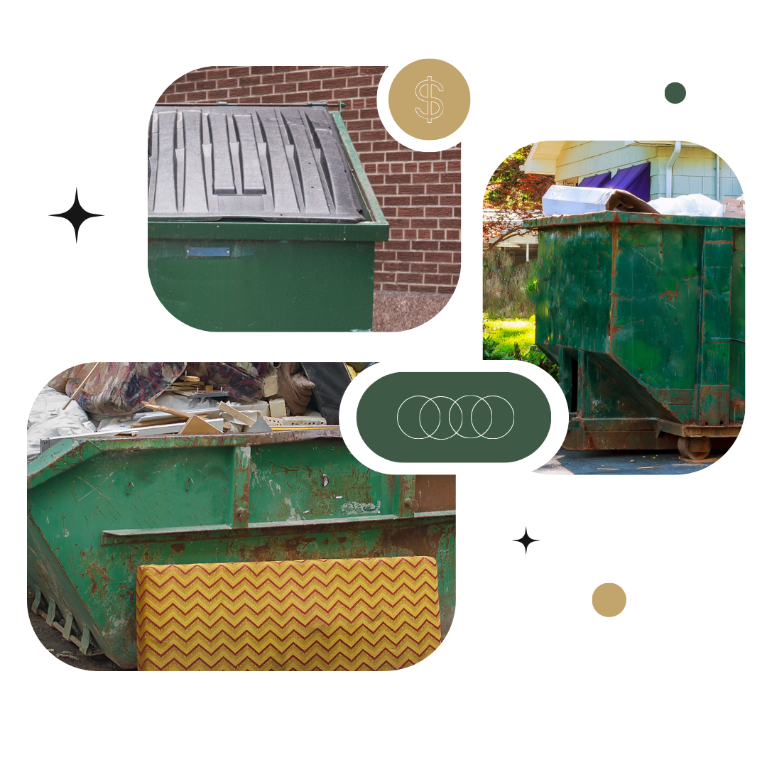 Heavy duty roll off dumpster filled with demolition materials on site