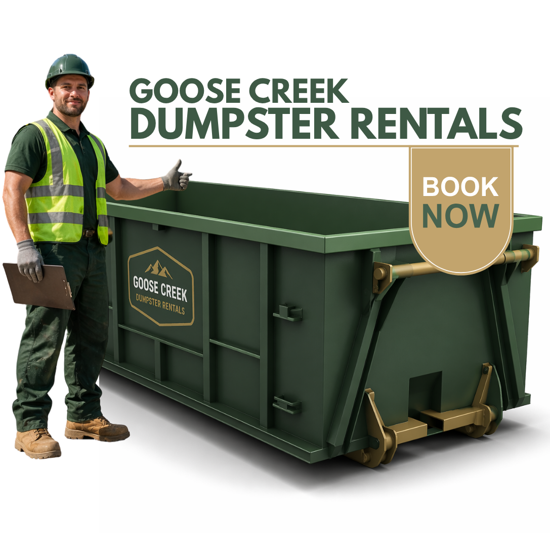 Contractor using large dumpster for demolition debris disposal