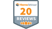 HomeAdvisor badge: 20 reviews, three stars, orange and gray.