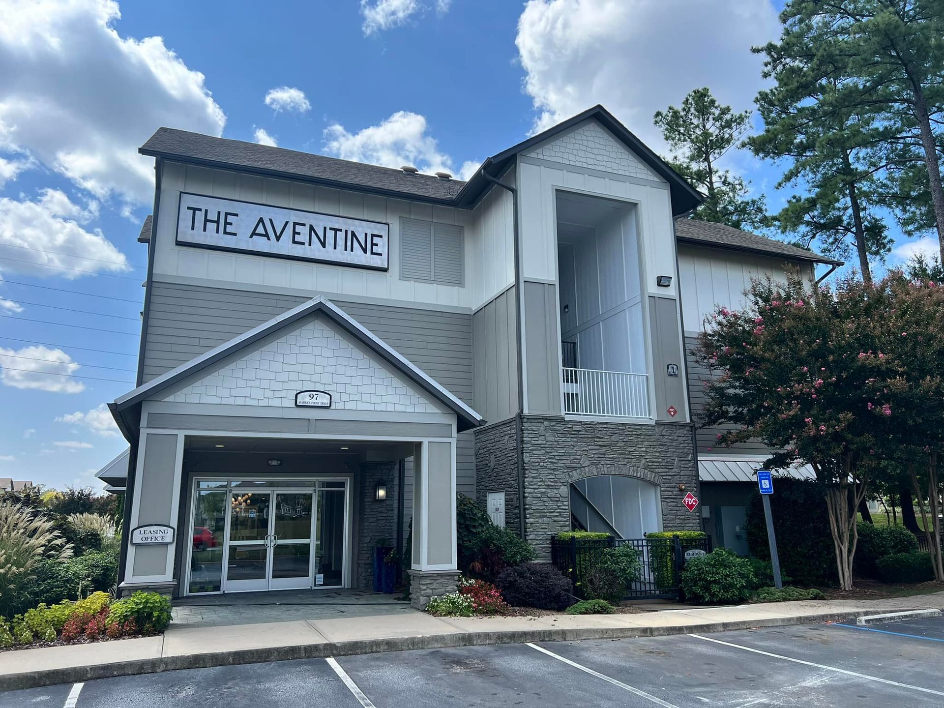 Apartment building with the sign