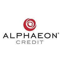 Alphaeon Credit logo: red swirl above 