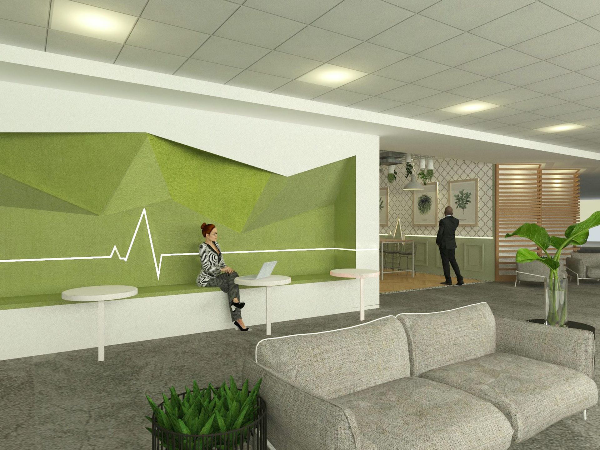 A woman is sitting on a bench in a living room with a laptop.