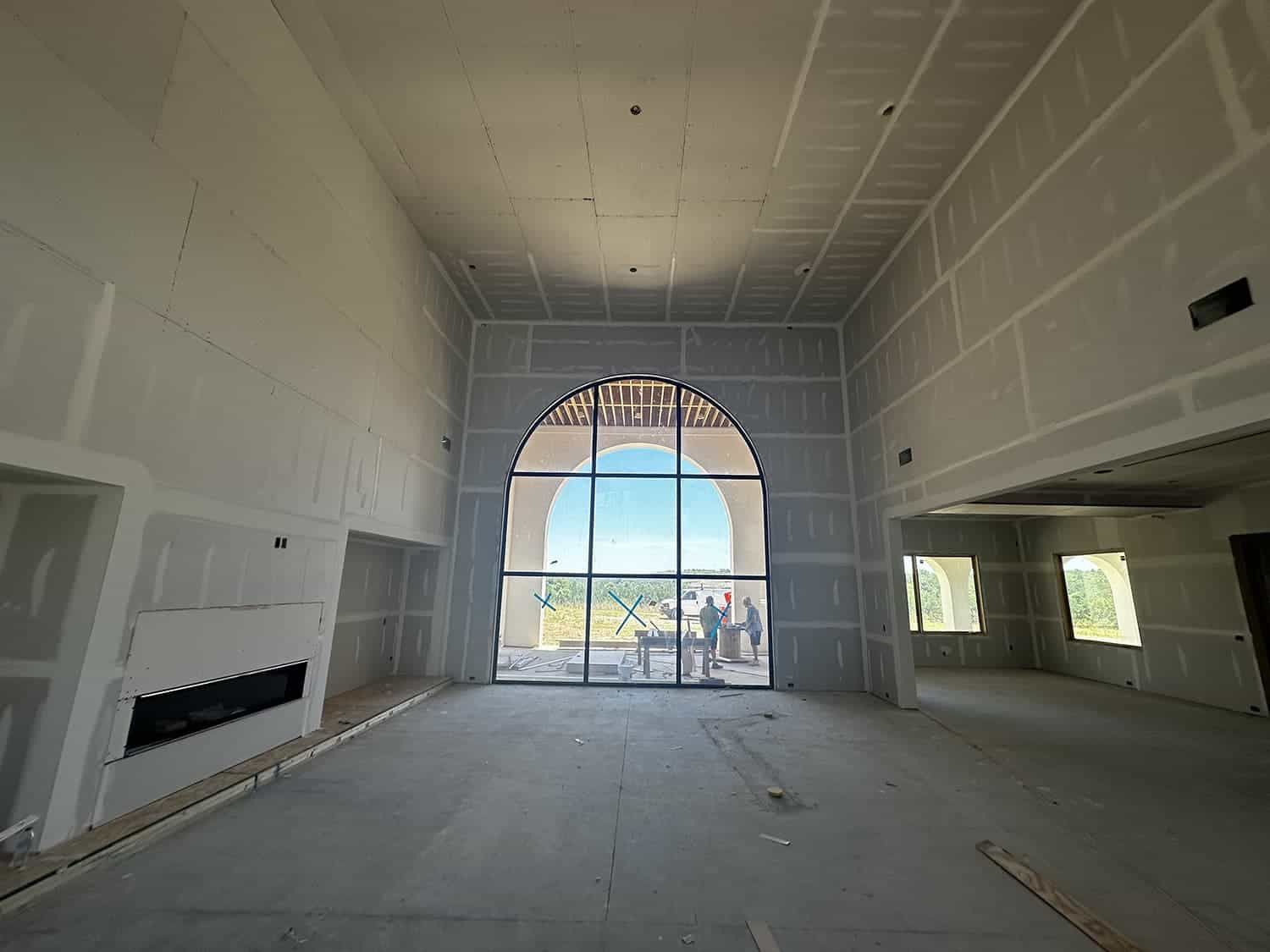 There is a large window in the middle of the room.