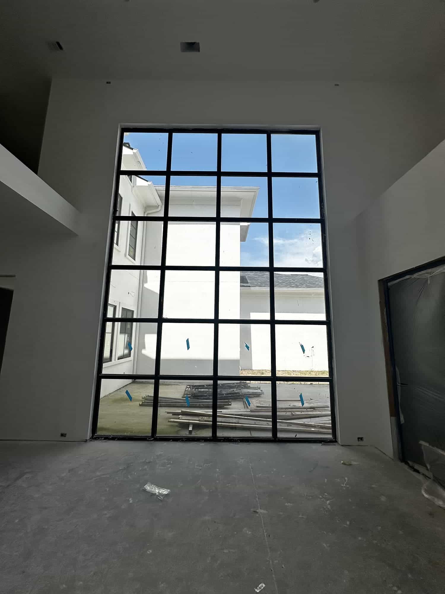 There is a large window in the middle of the room.