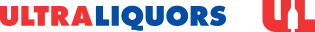 A blue and red logo for ultra liquors