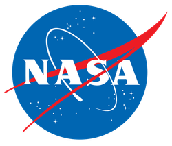 A nasa logo with a red stripe through it