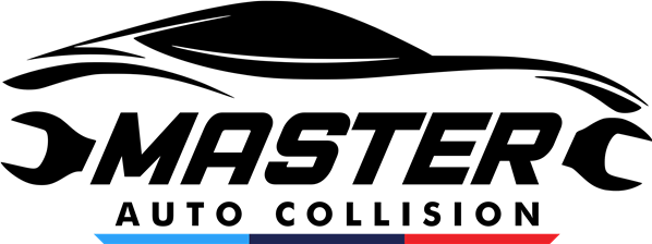 Monster Auto Collision logo with black car silhouette and bold black text on white background