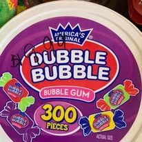 A round container of Dubble Bubble bubble gum with 