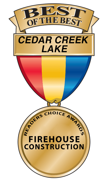 A medal that says best of the best cedar creek lake firehouse construction