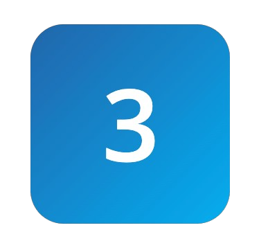 White number 3 in a blue square with rounded corners.